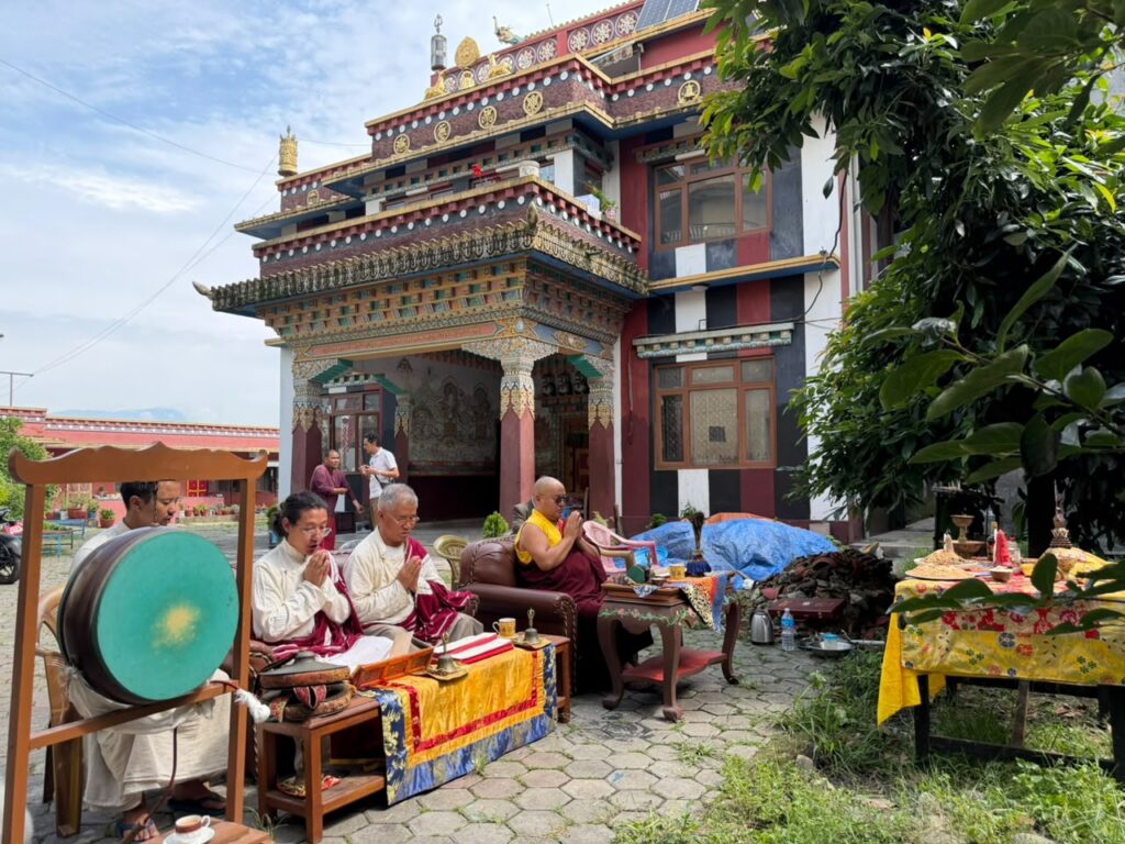 Senior lama and Tibetan doctors perform the groundbreaking puja for the new Samye Sowa Rigpa Institute at Riwoche Monastery, 15 July 2026.